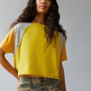 BDG Shelby Colorblock Boxy Cropped Tee Yellow Size Small NWT Style 65527442
